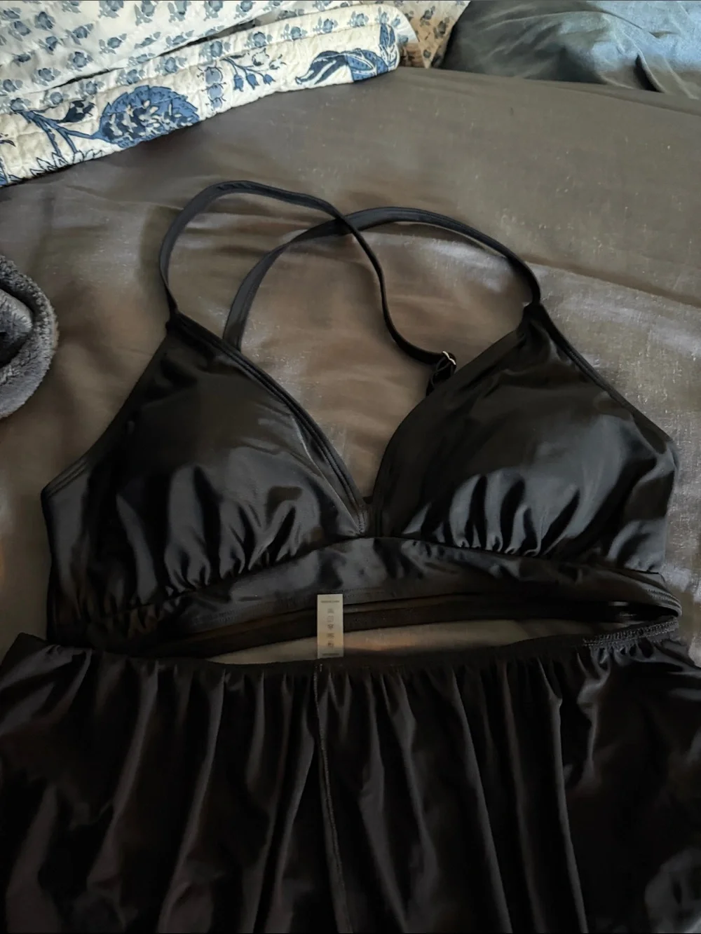 Black bikini with flowy sides on bottom